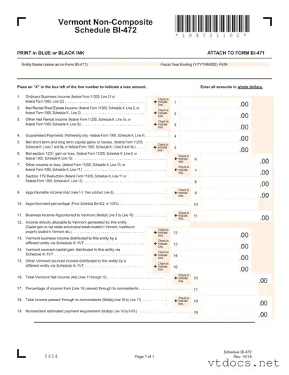 Free Vermont Bi 472 Template