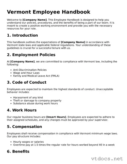 Official  Employee Handbook Document for Vermont
