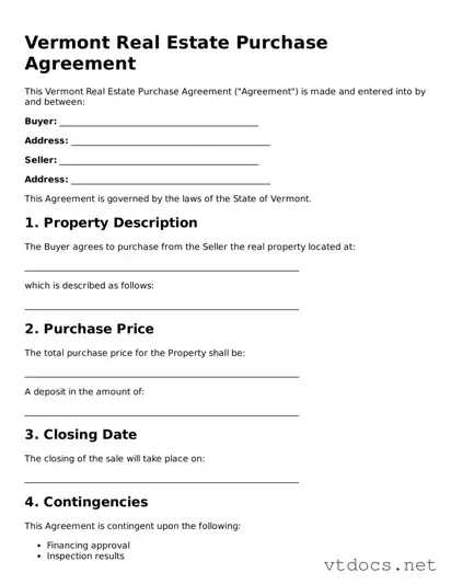 Official  Real Estate Purchase Agreement Document for Vermont