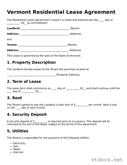 Official  Residential Lease Agreement Document for Vermont
