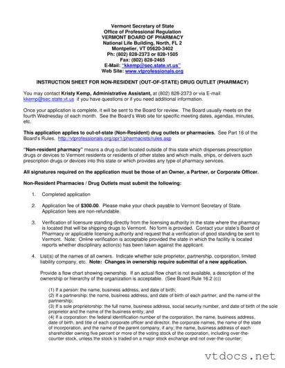 Free Vermont Non Resident Pharmacy Template