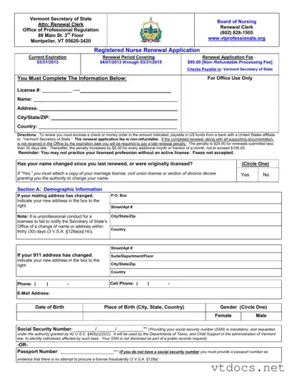 Free Vermont Nurse Renewal Template
