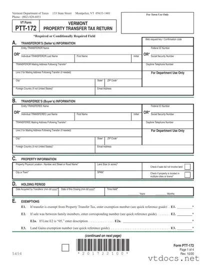 Free Vermont Pt 172 S Template