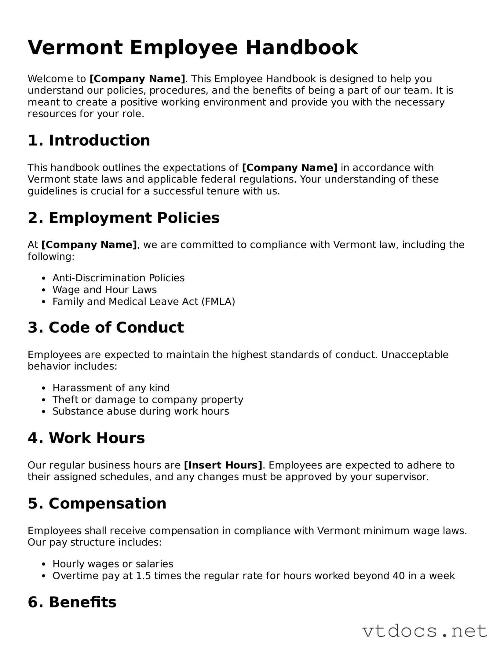 Official  Employee Handbook Document for Vermont