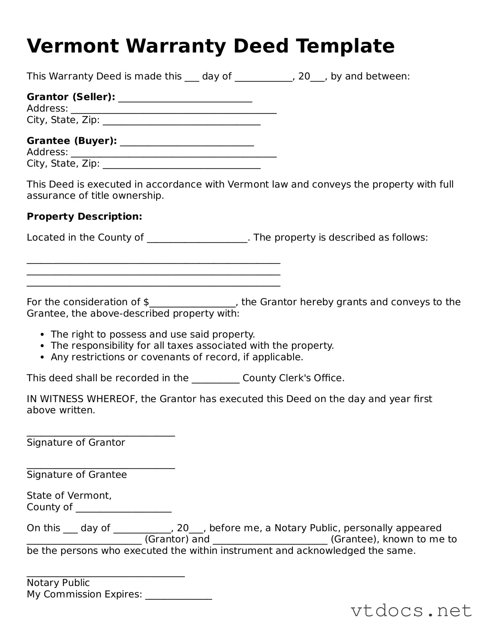 Official  Deed Document for Vermont