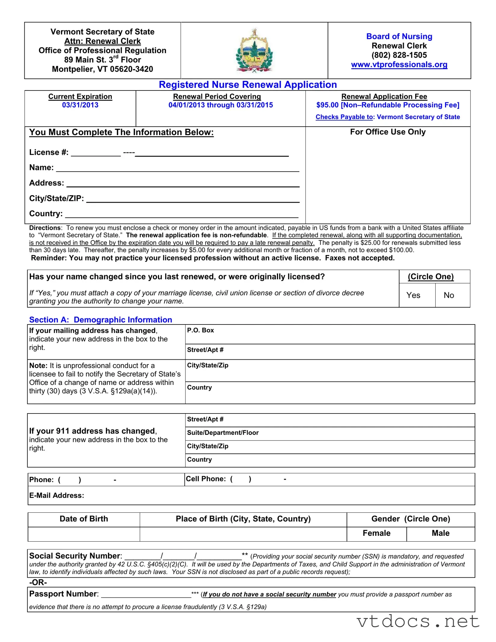 Free Vermont Nurse Renewal Template