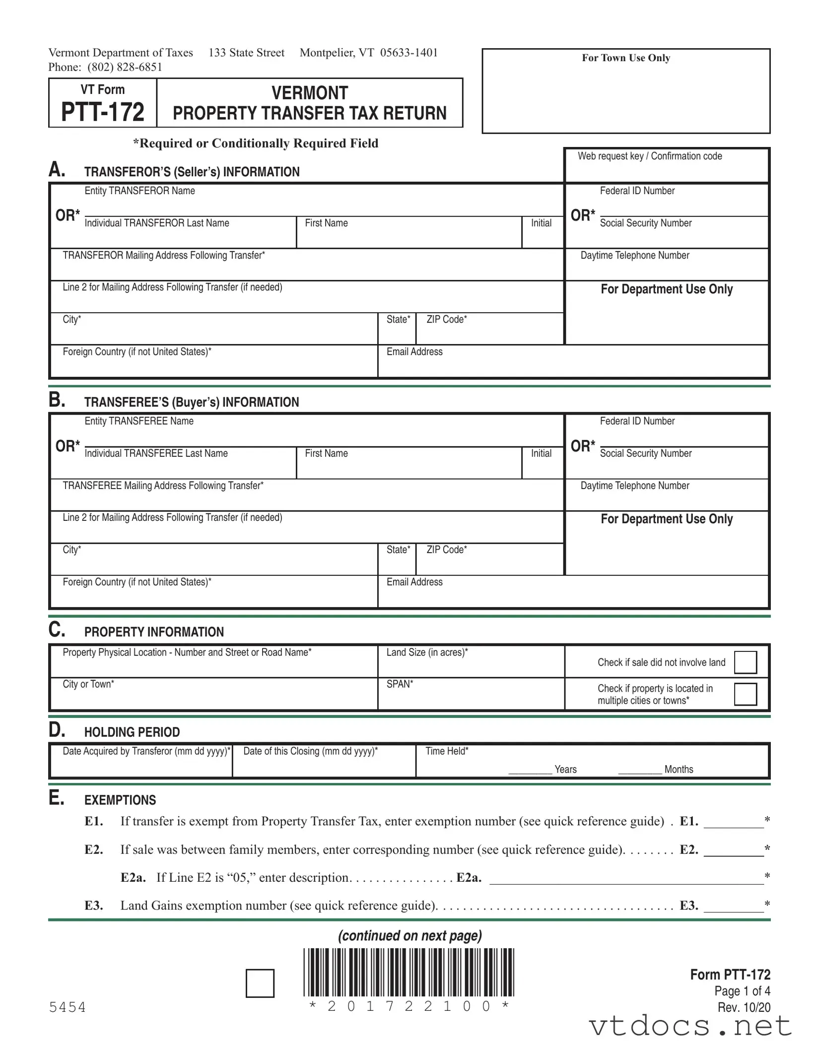 Free Vermont Pt 172 S Template
