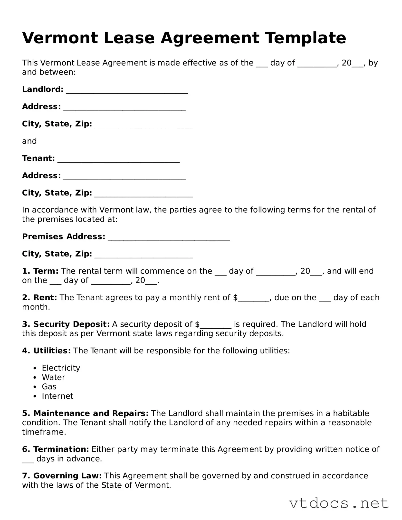 Official  Lease Agreement Document for Vermont